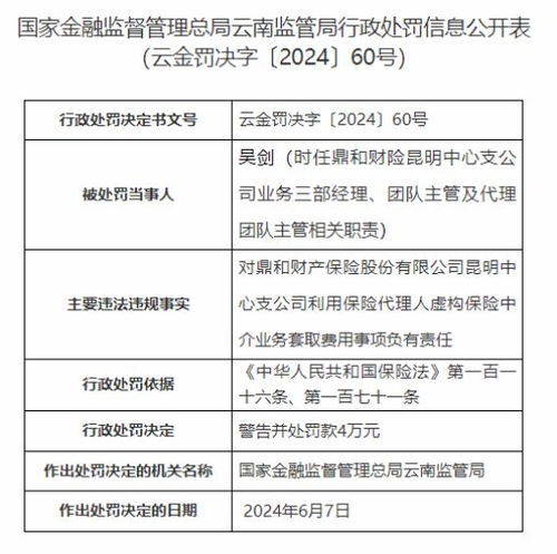 虛構保險中介業務套取費用，解析鼎和財險昆明支公司被罰12萬元事件